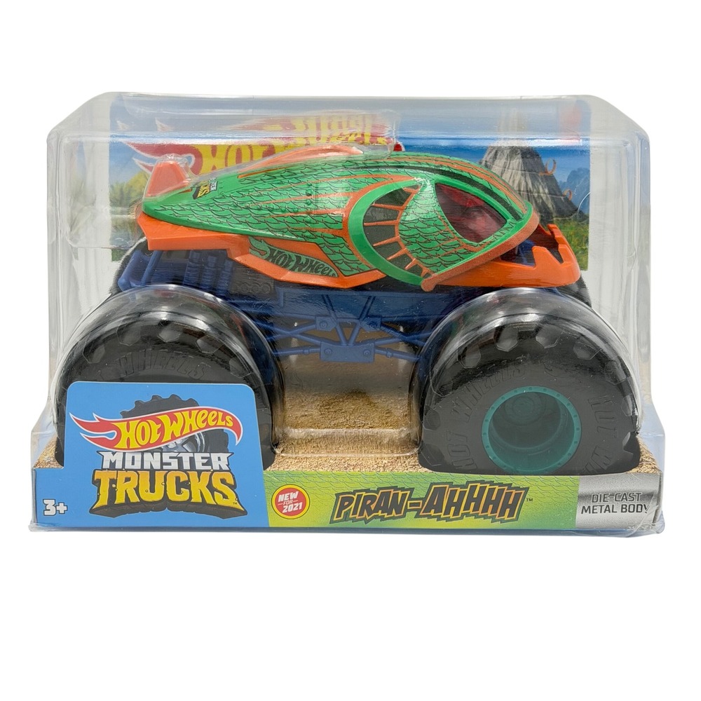 Hot Wheels Monster Trucks Piran-AHHHH 1:24 Scale Die-Cast Metal Toy Piranah‎ New